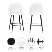 Fenille Bouclé Fabric Kitchen Bar Stool Set of 2 – White