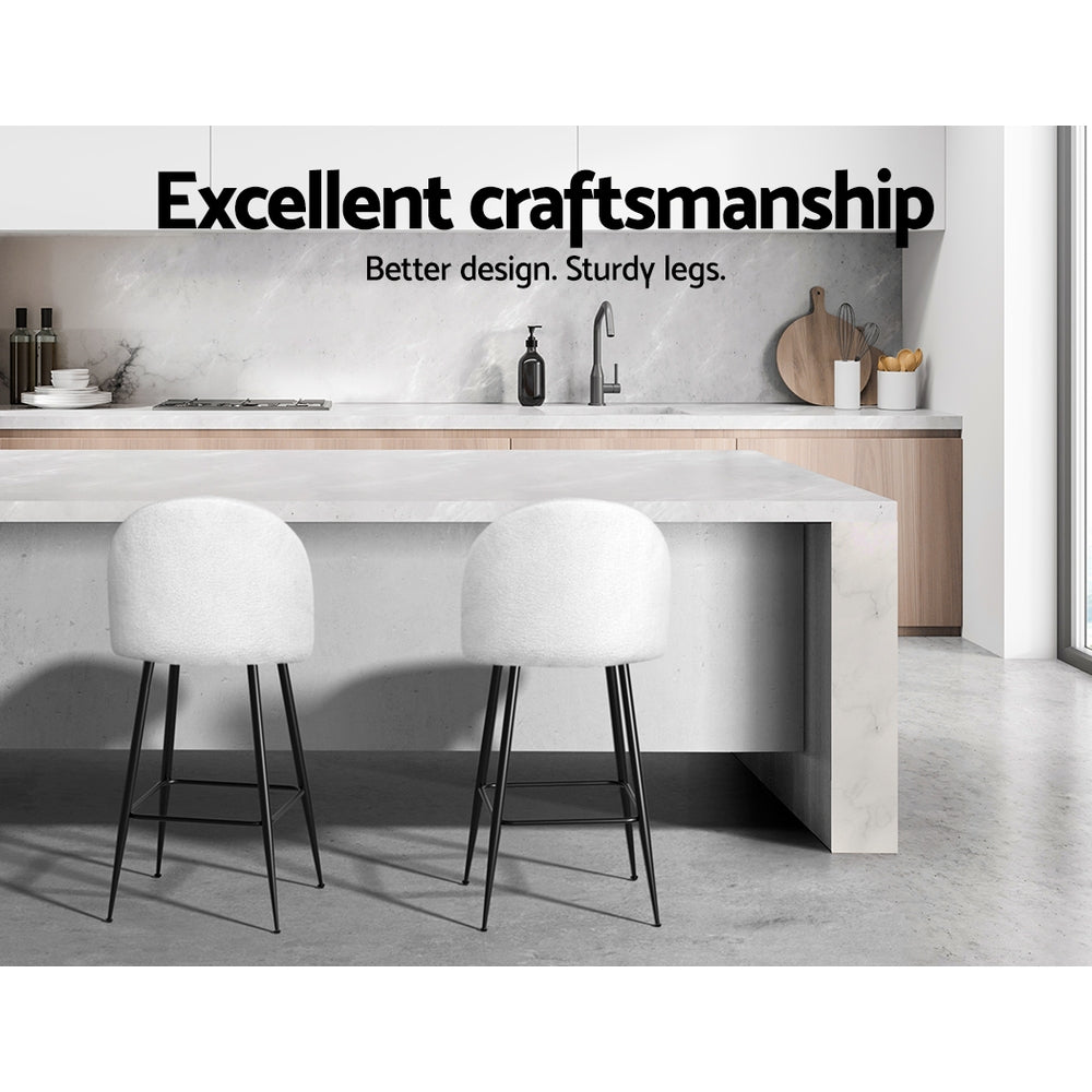Fenille Bouclé Fabric Kitchen Bar Stool Set of 2 – White
