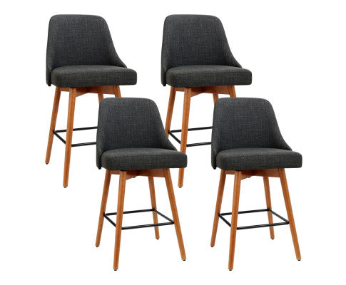 set of 4 Wooden Bar Stools Swivel Bar Stool Kitchen Dining Chairs Cafe Charcoal