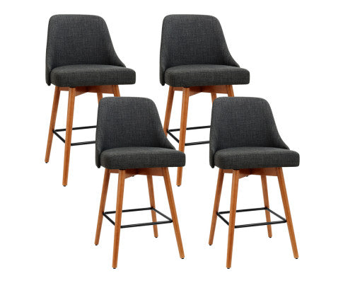 Colby Wooden Fabric Swivel Kitchen Bar Stool Set of 4 – Charcoal