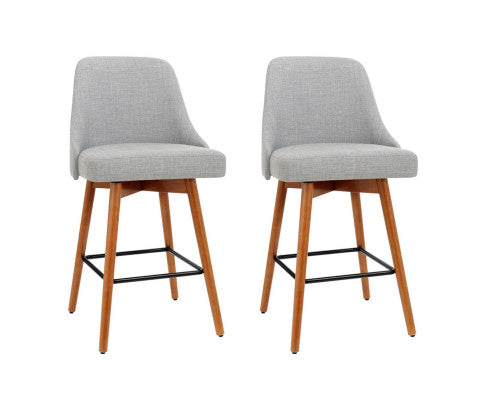 Colby Wooden Fabric Swivel Kitchen Bar Stool Set of 2 – Light Grey