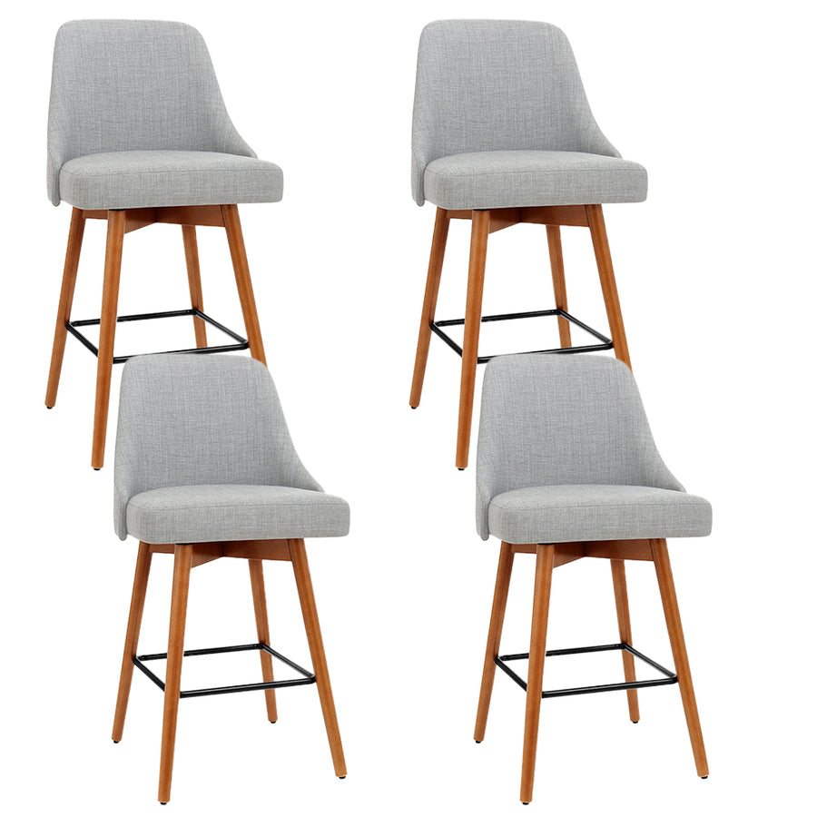 Colby Wooden Fabric Swivel Kitchen Bar Stool Set of 4 – Light Grey