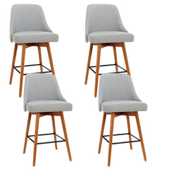 Artiss Set of 4 Wooden Fabric Bar Stools Square Footrest - Light Grey