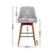Colby Wooden Fabric Swivel Kitchen Bar Stool Set of 4 – Light Grey