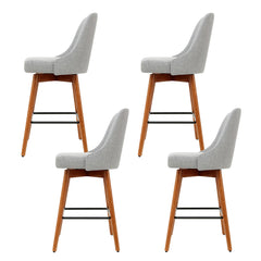 Artiss Set of 4 Wooden Fabric Bar Stools Square Footrest - Light Grey