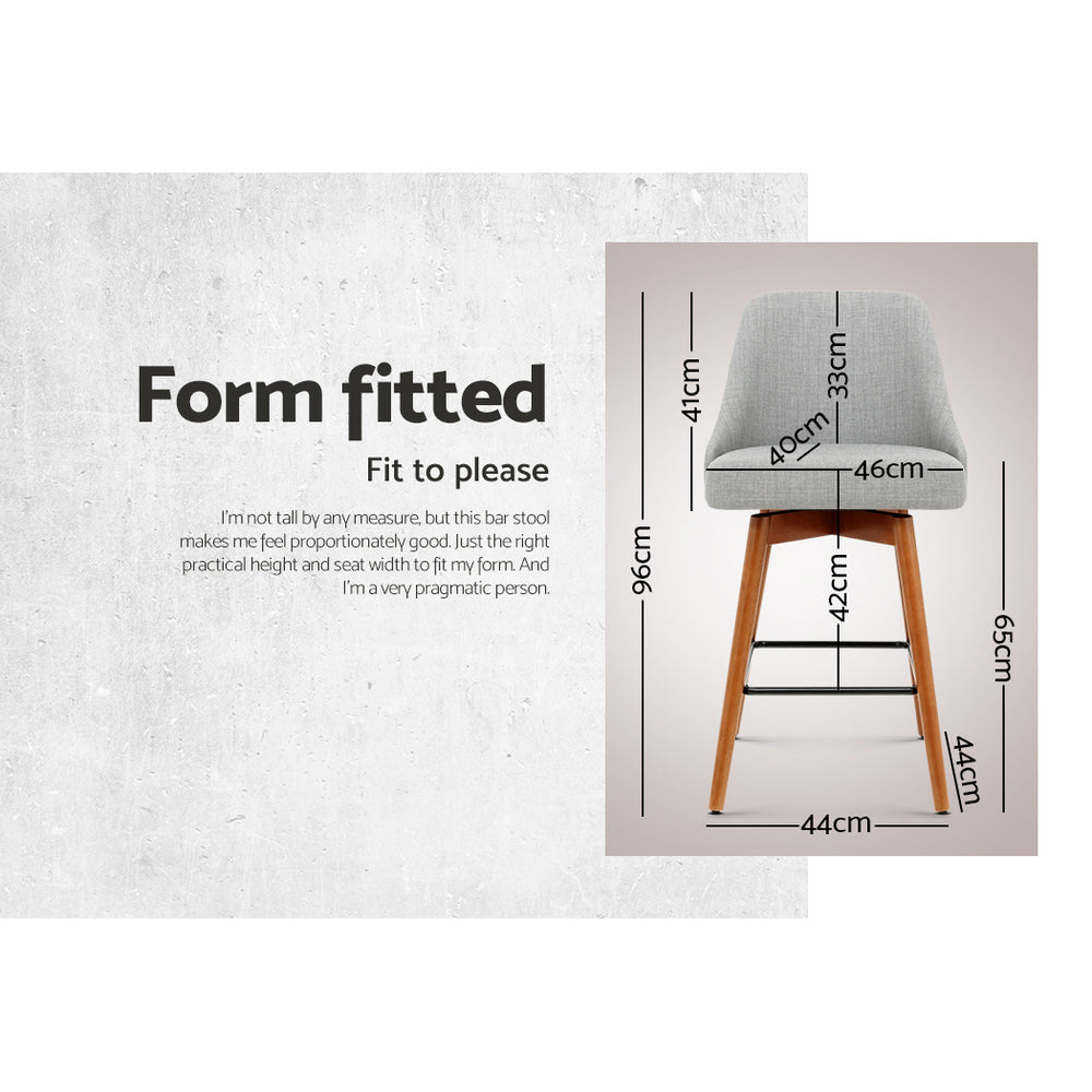 Artiss Set of 4 Wooden Fabric Bar Stools Square Footrest - Light Grey