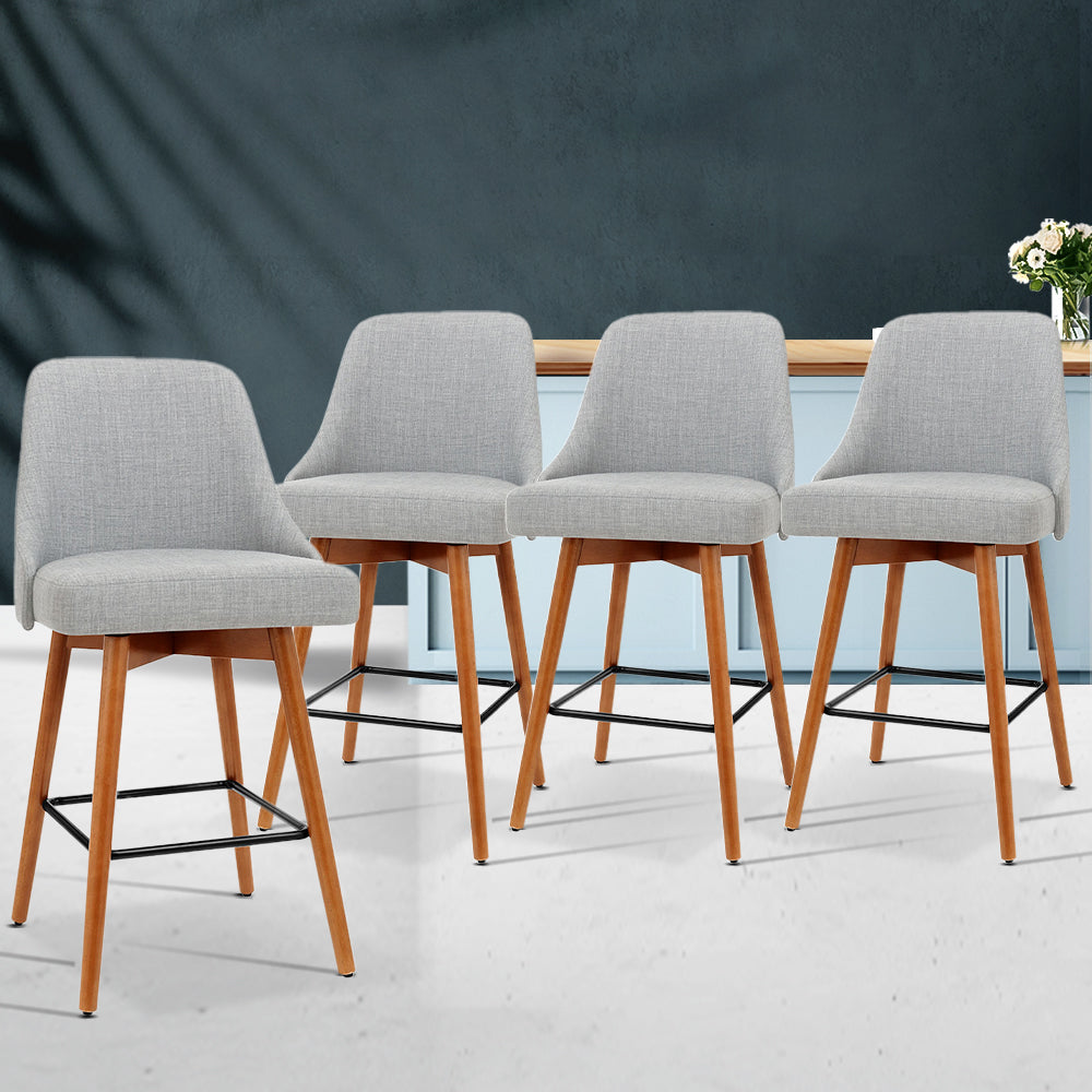 Colby Wooden Fabric Swivel Kitchen Bar Stool Set of 4 – Light Grey