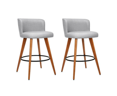 Conrad Wooden Fabric Kitchen Bar Stool Set of 2 – Light Grey