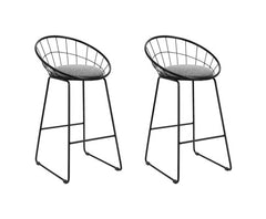 Set of 2 Nordic Bar Stools Metallic Bar Stool Kitchen Fabric Grey Black