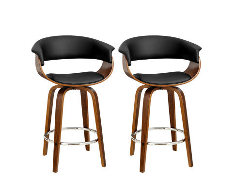 Cassius PU Leather Swivel Kitchen Bar Stool Set of 2 – Black