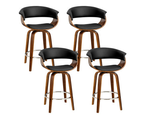 Cassius PU Leather Wooden Swivel Kitchen Bar Stool Set of 4 – Black