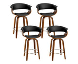 Set of 4 Bar Stools Wooden Bar Stool Swivel Kitchen Dining Chairs PU Leather Black