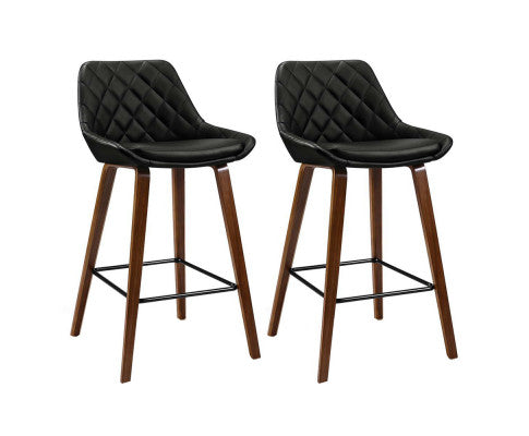 Damon PU Leather Bentwood Kitchen Bar Stool Set of 2 – Black