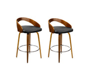 Walden PU Leather Swivel Kitchen Bar Stool Set of 2 – Black & Wood