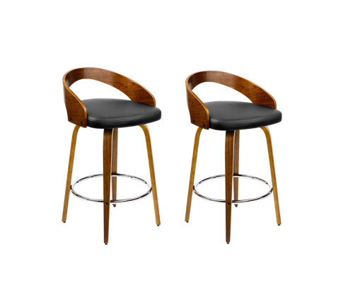 Walden PU Leather Swivel Kitchen Bar Stool Set of 2 – Black & Wood