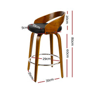 Walden PU Leather Wooden Swivel Kitchen Bar Stool Set of 4 – Black
