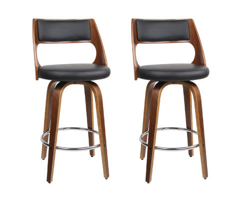 Set of 2 Wooden Bar Stools - Black