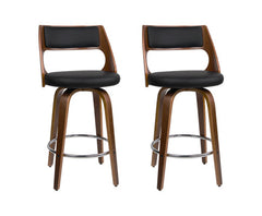 Set of 2 Wooden Bar Stools Swivel Bar Stool Kitchen Dining Chair Cafe Black 76cm