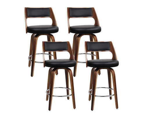 Set of 4 Wooden Bar Stools Swivel Bar Stool Kitchen Dining Chair Cafe Black 76cm