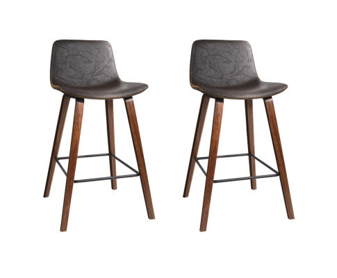 Lennox PU Leather Wooden Bar Stool Set of 2 – Walnut
