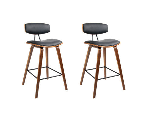 Set of 2 PU Leather Bar Stools - Black