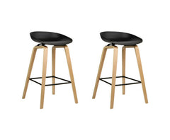 Set of 2 Wooden Backless Bar Stools - Black