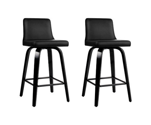 Rowan PU Leather Wooden Swivel Bar Stool Set of 2 – Black