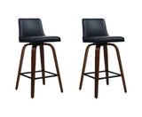 Set of 2 Kitchen Wooden Bar Stools Swivel Bar Stool Chairs PU Leather Luxury Black