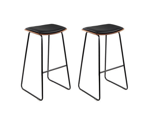 Porter PU Leather Backless Bar Stool Set of 2 – Black