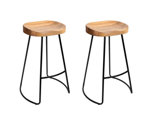 Set of 2 Wooden Backless Bar Stools - Natural