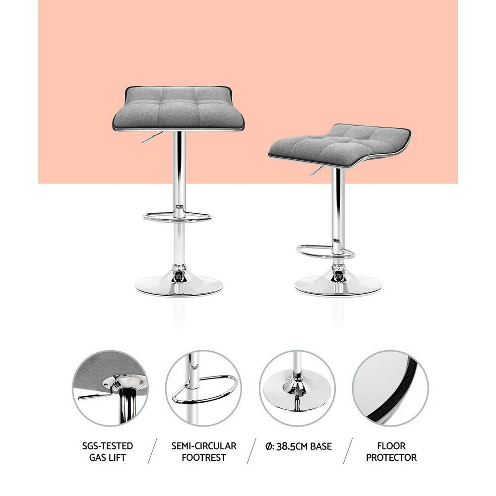 Mason Fabric Gas-Lift Swivel Kitchen Bar Stool Set of 2 – Grey
