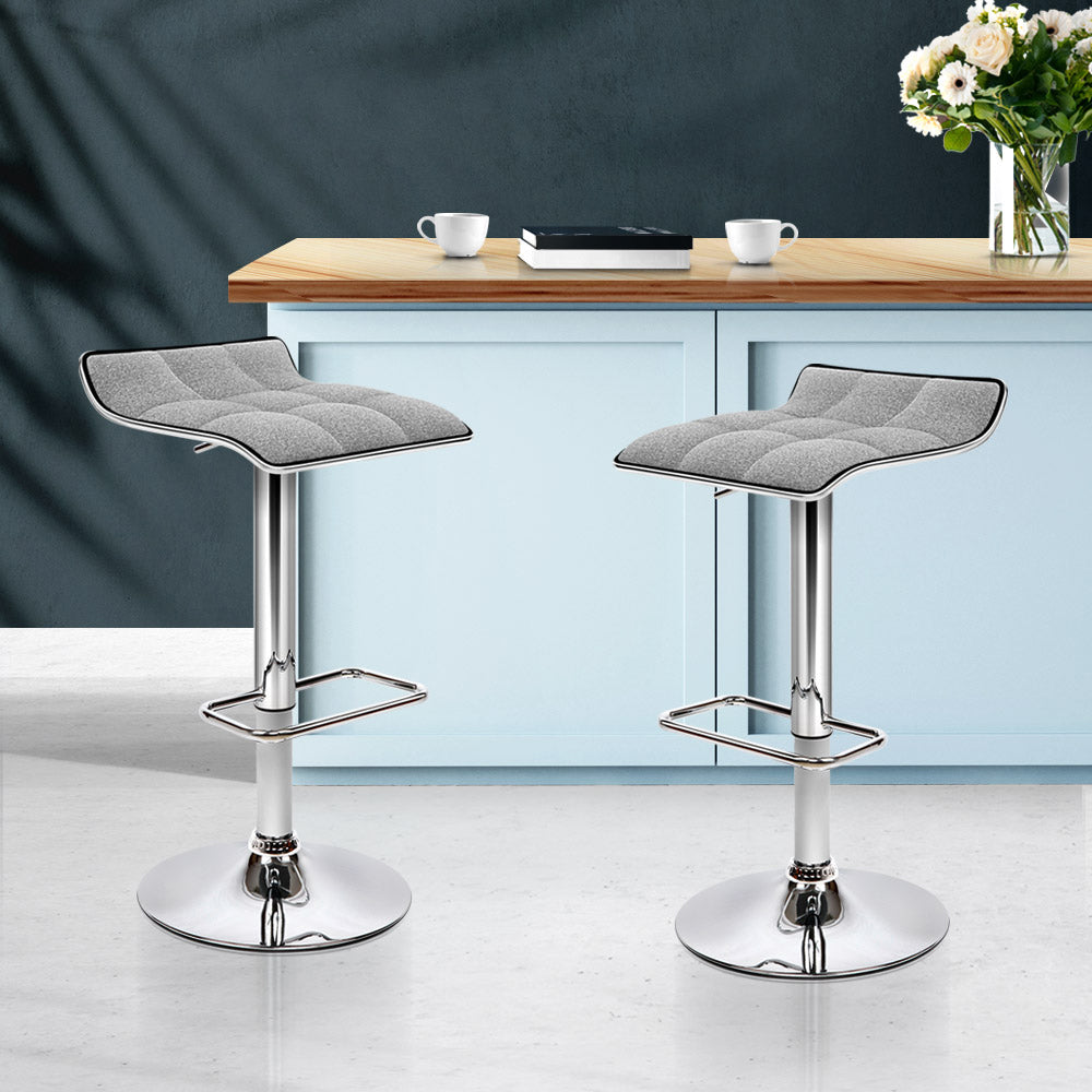 Mason Fabric Gas-Lift Swivel Kitchen Bar Stool Set of 2 – Grey