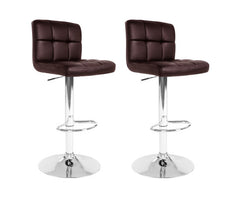 Set of 2 Gas Lift Bar Stools Swivel Chairs PU Leather Chrome Chocolate