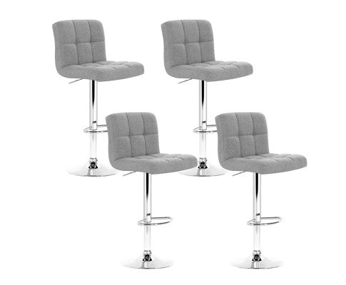 Set of 4 Fabric Bar Stools NOEL Kitchen Chairs Swivel Bar Stool Gas Lift Grey