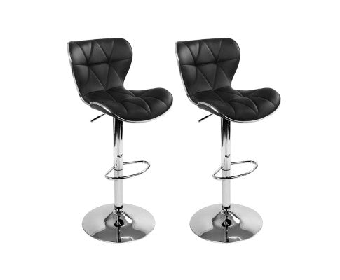 Ruby PU Leather Gas-Lift Kitchen Bar Stool Set of 2 – Black