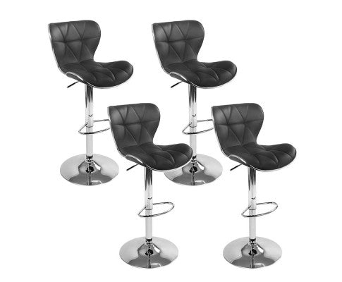 Ruby PU Leather Gas-Lift Swivel Bar Stool Set of 4 – Black