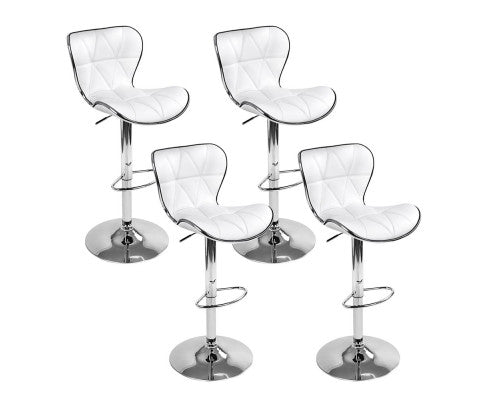 Set of 4 Bar Stools RUBY Kitchen Swivel Bar Stool PU Leather Chairs Gas Lift White