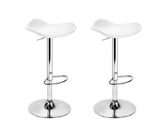 Set of 2 Gas Lift Bar Stools Swivel Chairs PU Leather Chrome White