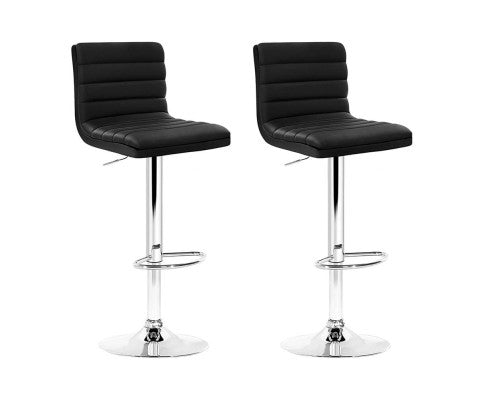 Set of 2 PU Leather Bar Stools ARNE Swivel Bar Stool Kitchen Chairs Black Gas Lift Black