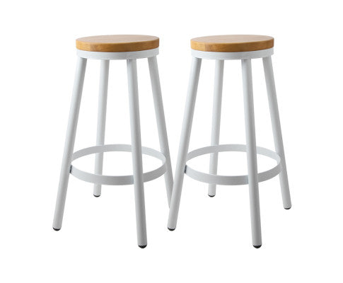 Rocco Wooden Backless Stackable Kitchen Bar Stool Set of 2 – White