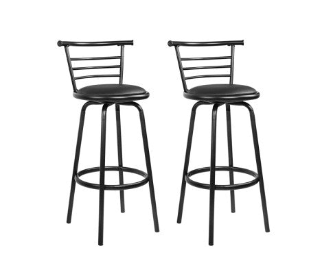 Set of 2 PU Leather Bar Stools - Black