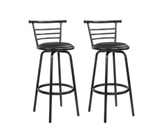 Set of 2 PU Leather Bar Stools - Black