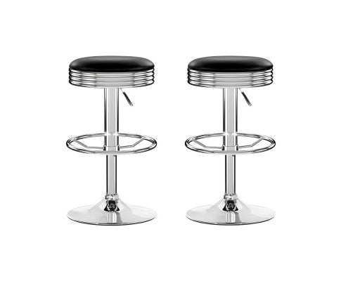 Set of 2 PU Leather Backless Bar Stools - Black