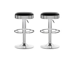 Set of 2 PU Leather Backless Bar Stools - Black