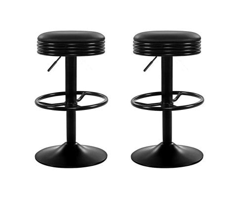 Anton PU Leather Gas-Lift Swivel Kitchen Bar Stool Set of 2 – Black
