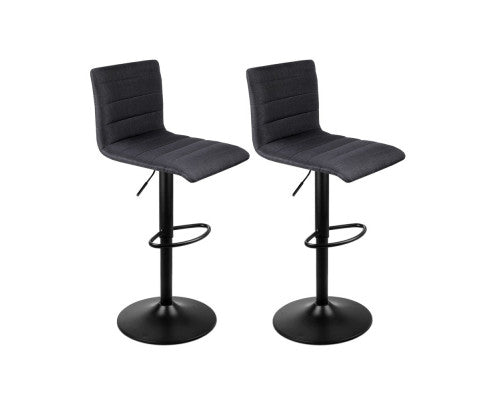 Nolan Fabric Gas-Lift Swivel Kitchen Bar Stool Set of 2 – Black