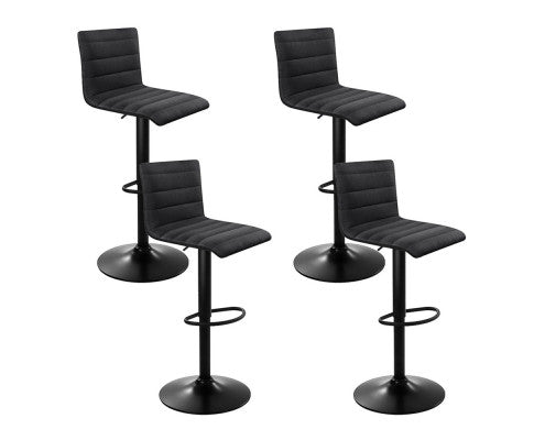 Nolan Fabric Gas-Lift Swivel Kitchen Bar Stool Set of 4 – Black