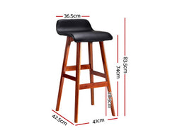 Set of 2 PU Leather and Wood Bar Stool - Black