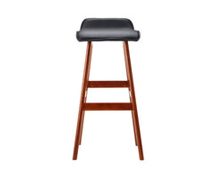 Set of 2 PU Leather and Wood Bar Stool - Black