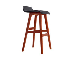 Set of 2 PU Leather and Wood Bar Stool - Black